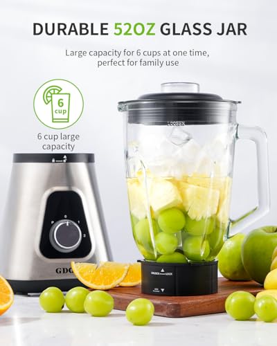 GDOR 1200W Glass Blender with To-Go Cup - Smoothie & Food Mixer Set