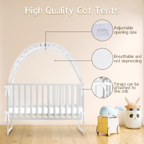 Large Mesh Baby Crib Tent - Climbing & Fall Prevention with Two-Way Zipper - White