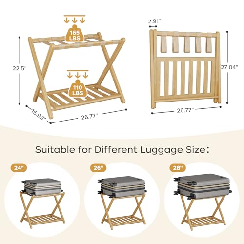 Natural Full Assembled Luggage Rack for Guest Room - 26.77 Inch Suitcase Stand