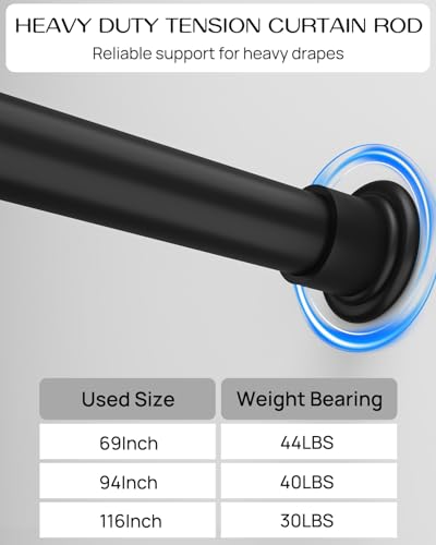 EZFurni Black Tension Curtain Rod 42-123 Inches No Drilling Window Support