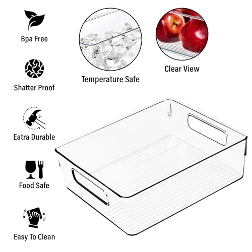 Clear Plastic Storage Bins - Pantry & Kitchen Organizer, 4 Pack 10.8 x 7.9 x 3.4 inches