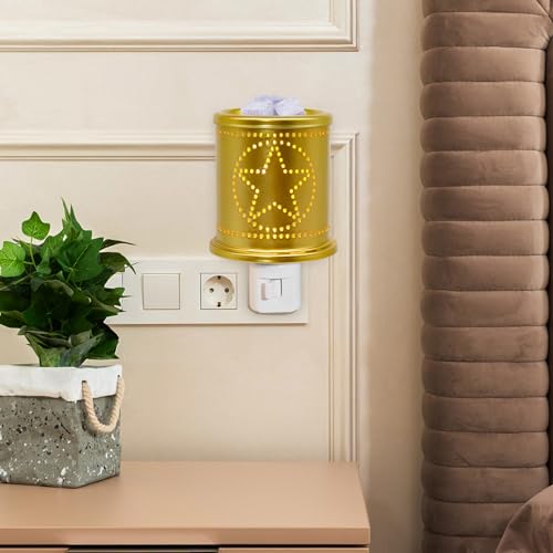 CVHOMEDECO. Wall Plug-in Electric Wax Melt Warmer Punched Stars Metal Tart Warmer Decorative Candle Warmer for Scented Candle, Wax Melts, Tarts and Fragrance Oils, Night Light Decor., Gold