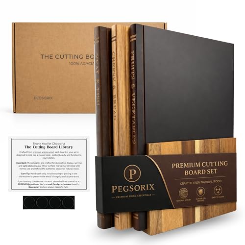 Premium Acacia Wood Cutting Board Collection with Display Stand - Kitchen Decor & Serving Set