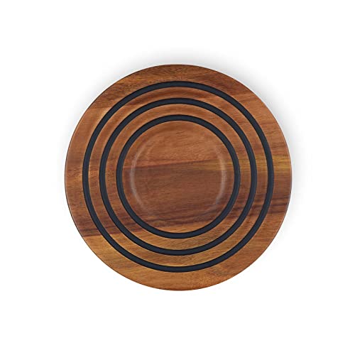 Le Creuset Magnetic Wooden Trivet, Acacia Wood with Black Silicone