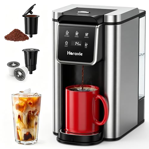 Black 11.2 Inch Single Serve Coffee Maker for K-Cup & Grounds - Strong, Hot & Iced Brew, 6-14oz, 50oz Removable Tank