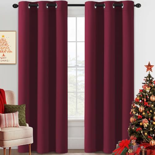 H.VERSAILTEX Burgundy Christmas Curtains 42x84 Inches - Pack of 2 Thermal Room Darkening Window Drapes