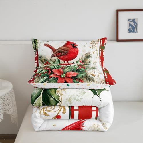 Homewish Reversible Christmas Comforter Set King Size - Red, Green & Brown, All Season Bedding
