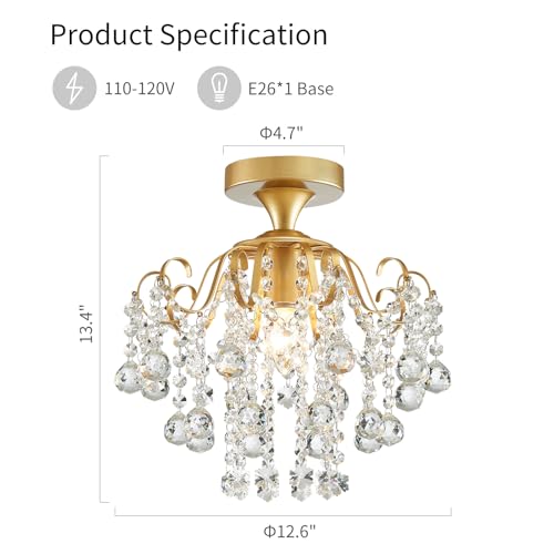 Gold Crystal Chandelier Flush Mount Ceiling Light Modern Bedroom Hallway Fixture