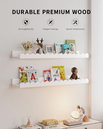Shario White 23-Inch Nursery Book Shelves 4-Pack – Wall Floating Shelves for Kids & Toddler Room