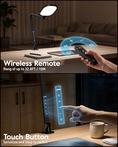 LED Desk Lamp with Clamp - 2000 Lumens, 30 Lighting Modes, Metal Arm, Black