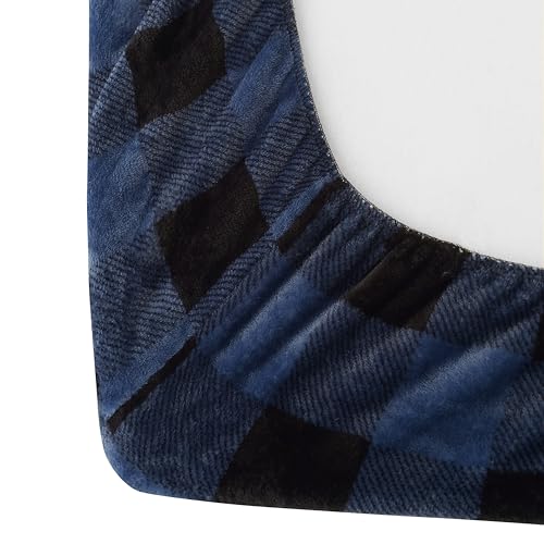 Elegant Comfort Buffalo Blue Queen Velvet Flannel Sheet Set - Soft Warm Cozy Bedding