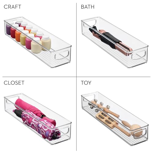 iDesign 4-Pack Slim Clear Plastic Storage Bins - Extra Long Narrow Organizer