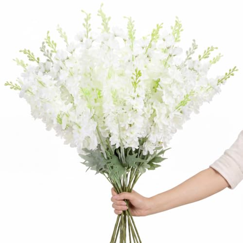 34.25 Inch White Artificial Delphinium Flowers Bulk 50 Stems for Floral Arrangements