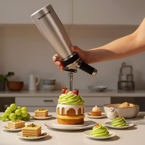 OSJ COOK 500ml Aluminum Whipped Cream Dispenser with 8 Decorating Nozzles