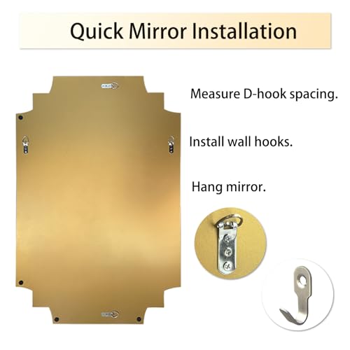 HQiJun 30x20 Inch Gold Wall Mirror with Wooden Frame — Beveled Irregular Rectangle Design for Bedroom & Living Room