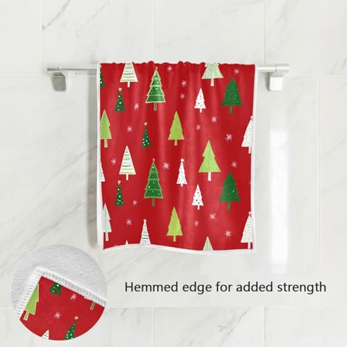 Christmas Tree Hand Towels - Ultra Soft Red Kitchen & Bathroom Towels, 16x30 in - Holiday Decor