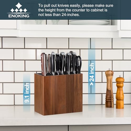 ENOKING Rectangular Acacia Wooden Knife Block Without Knives, Large Capacity