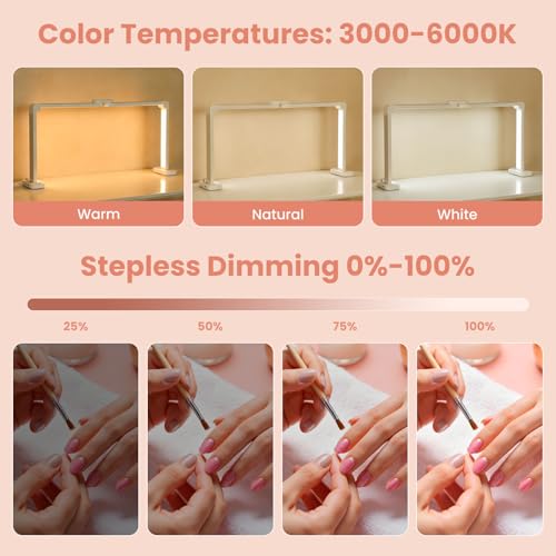 White Rhinestone Half Moon Nail Desk Lamp - Dimmable LED Light for Manicure & Makeup - 1 Pack