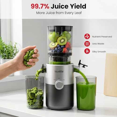 LAUDLIFE Cold Press Juicer Machines, 5.4" Wide Chute Slow Masticating