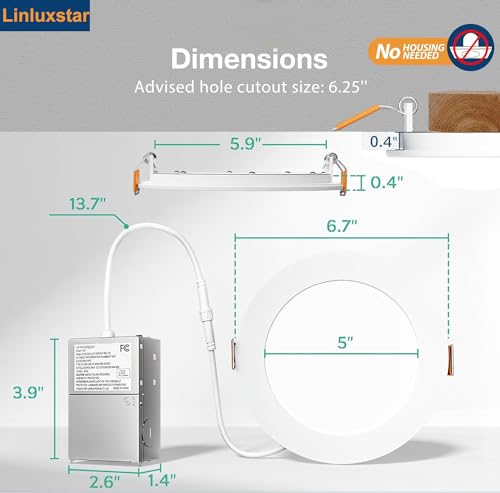6 Inch LED Recessed Ceiling Light Kit - 24 Pack, 6000K Daylight, 12W Slim Downlight with Junction Box
