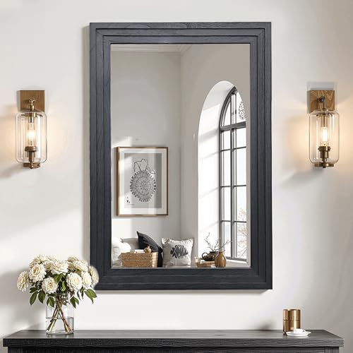 Wooden Black Framed Bathroom Vanity Mirror - 24x36, Rustic Farmhouse Style - Variation of Wooden Black / 36"L x 24"W