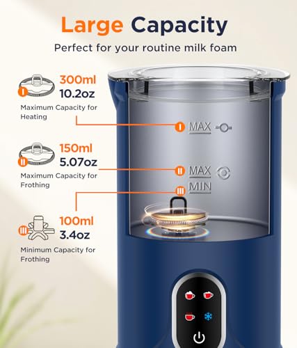 Spacekey 4-in-1 Electric Milk Frother with Auto Stop & Mute Mode, 10.1oz Foam Maker