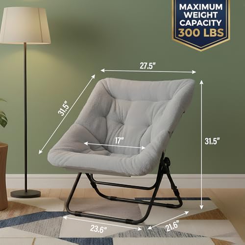 Tiita Comfy Folding Saucer Chair for Adults - Moon Chair Grey Without Ottoman