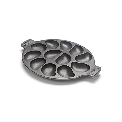 Cast Iron Oyster Grill Pan with 12 Cavities - Black, Durable Non-Stick Coating