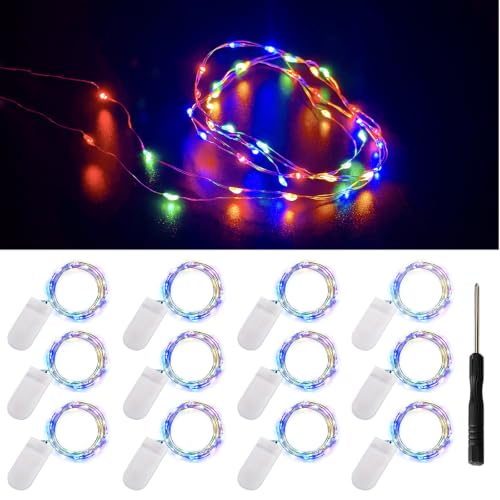 Ostwiki 12-Pack Colored Fairy Lights Battery Operated - 7 ft Copper Wire LED String Lights