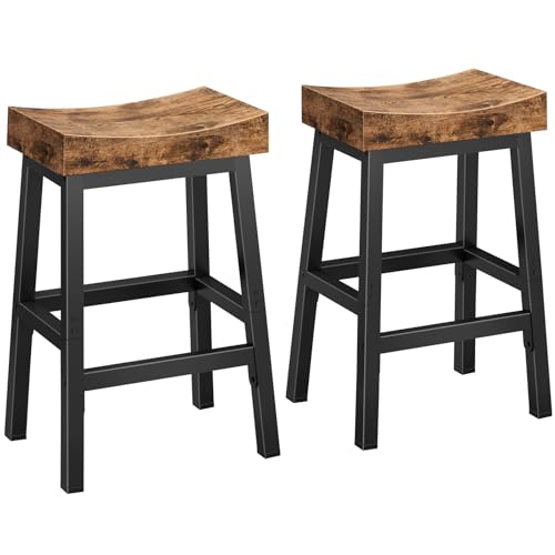 WINAZ Rustic Set of 2 24 Inch Counter Height Bar Stools - Brown & Black