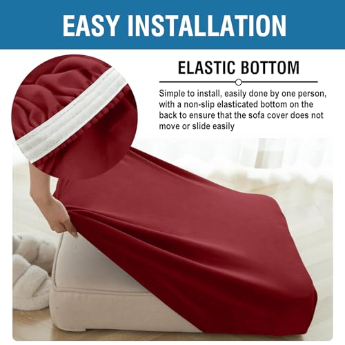 Taque Christmas Red 3-Piece Velvet Stretch Sofa Cushion Covers, Elastic Slipcovers for 21-24" Cushions