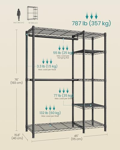 SONGMICS Closet Organizer Clothes Rack with Shelves - Ink Black, 45"L x 76.4"H, No Fabric Cover