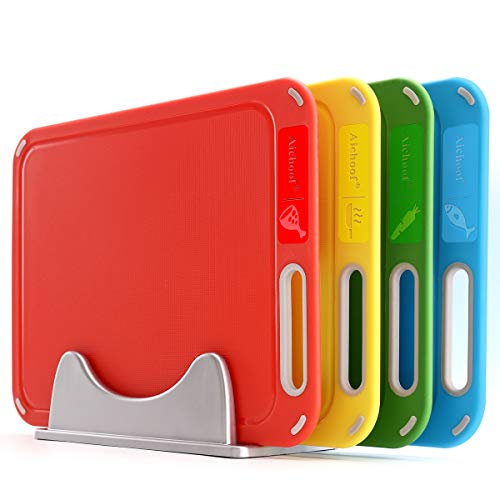 Aichoof Set of 4 Color Coded Cutting Boards with Holder – BPA-Free Kitchen Utensils