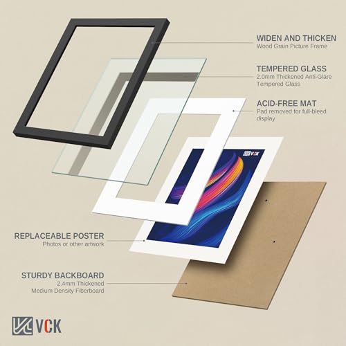 VCK Black 16x20 Picture Frame 2 Pack with Mat and Glass – Fits 11x14 Photos