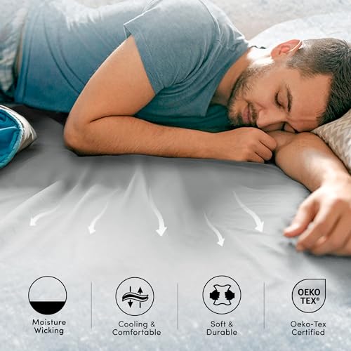 Comfort Spaces King Deep Pocket Coolmax Cooling Fitted Sheet - Light Grey