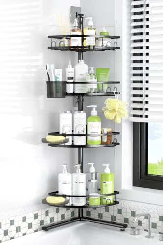 Aitatty Black Standing Shower Caddy Corner Rustproof Bathroom Shelf