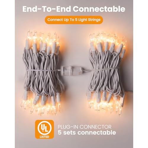 Minetom Clear Christmas Lights Set 100 Count 25 Feet Incandescent Bulb Mini String Lights for Indoor Christmas Tree Garland Birthday Wedding Party Festival Decoration, White Wire