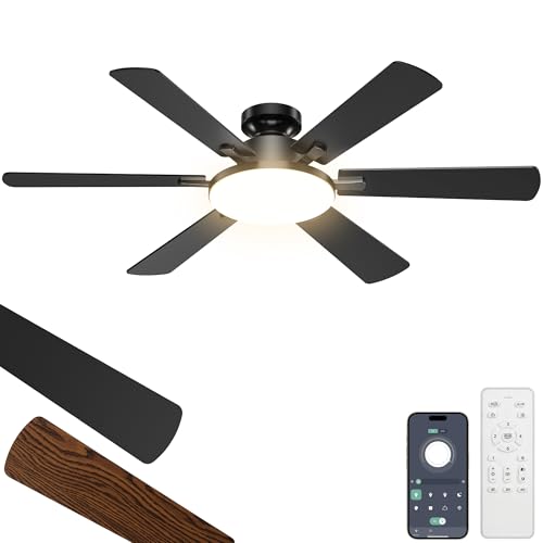 Black 52-Inch Ceiling Fan with Light & Remote Control for Living Room