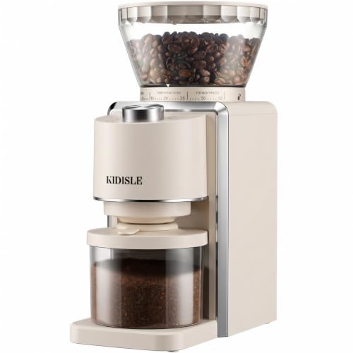 KIDISLE Conical Burr Coffee Grinder 2.0 Beige - Adjustable 35 Settings for Home Use