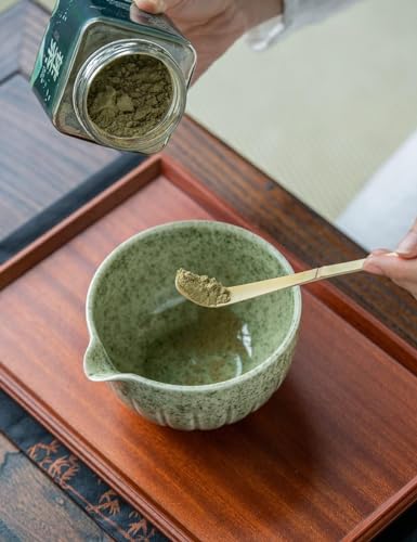 Mottled Green TANG PIN Matcha Set - 15oz Porcelain Bowl & Bamboo Whisk