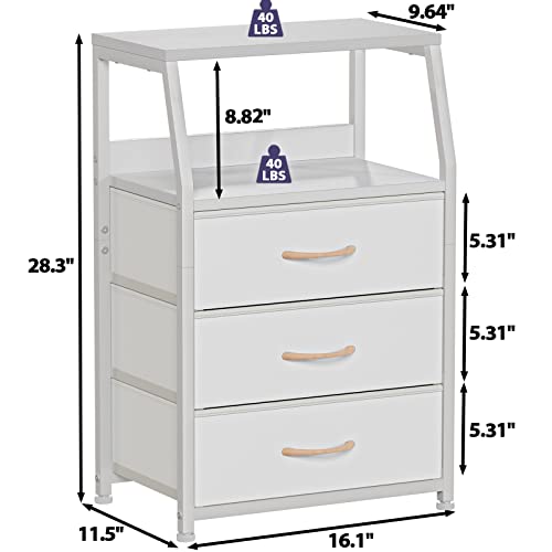 White Nightstand with 3 Fabric Drawers - Small Bedside Table - Variation of THIS listing
