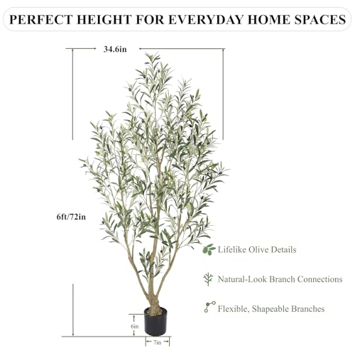 Nafresh 6ft Tall Faux Olive Tree with Lifelike Fruits & Adjustable Branches - Artificial Indoor Plant for Living Room & Entryway (Variation: 1/6ft)