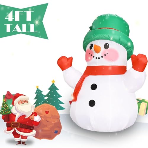 4ft Inflatable Christmas Snowman Outdoor Decoration with LED Light | Yard & Garden Holiday Decor