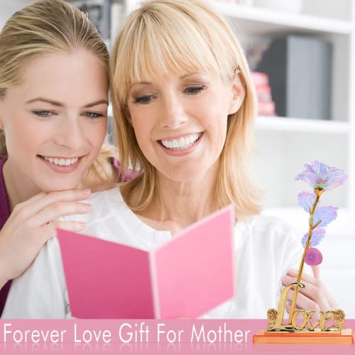 Double Couple Galaxy Forever Crystal Colorful Rose Flower with Love Stand Unique Rose Gifts for Mother's Day Wedding Anniversary Girl's Birthday Christmas and Valentine's Day (Multicolor)