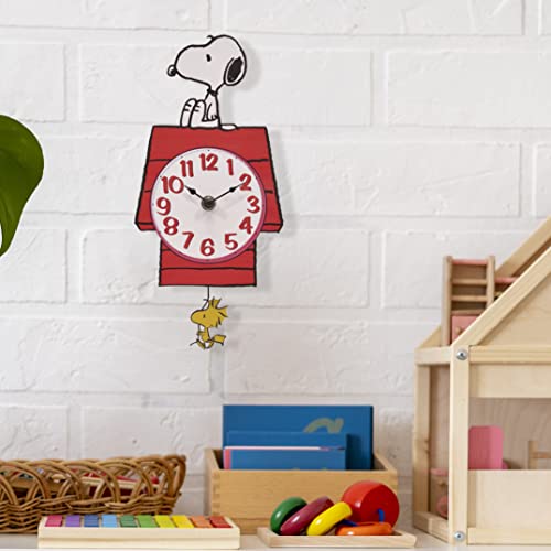 Peanuts Snoopy Doghouse Pendulum Wall Clock - 12 Inch Collectible Wall Decor