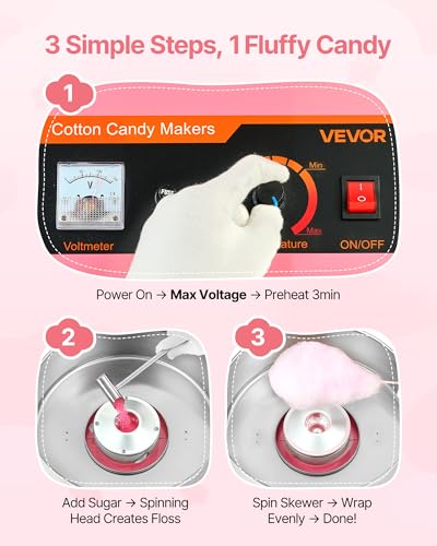 VEVOR Commercial Cotton Candy Machine 1000W Pink Slant Surface Without Cover