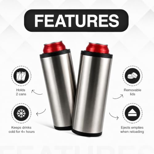 CRUISECUP Double Wall Stainless Steel Can Cooler – Holds 2 Standard 12 oz Cans