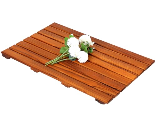 Teak Shower Mat 26x17 Inches - Non-Slip Wooden Bath Mat for Spa & Bathroom