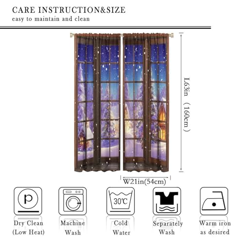 JESTRONRY Winter Snow Christmas Curtains 21"x63" Pack of 2 Blackout Window Drapes