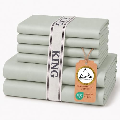 Therapedic 100% Egyptian Cotton King Sheets Set - Sage, 6-Piece Luxury Bedding